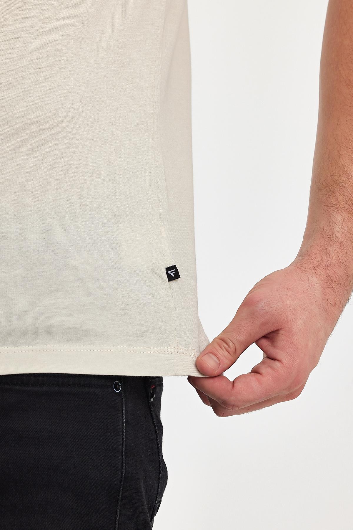 FİHA/9035-ERKEK COMPACT PENYE V YAKA T-SHIRT - TAŞ