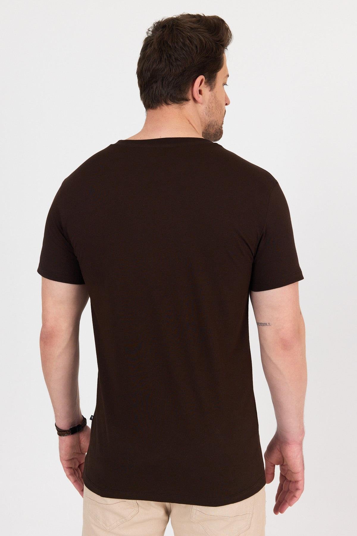 FİHA/9035-ERKEK COMPACT PENYE V YAKA T-SHIRT - KAHVE