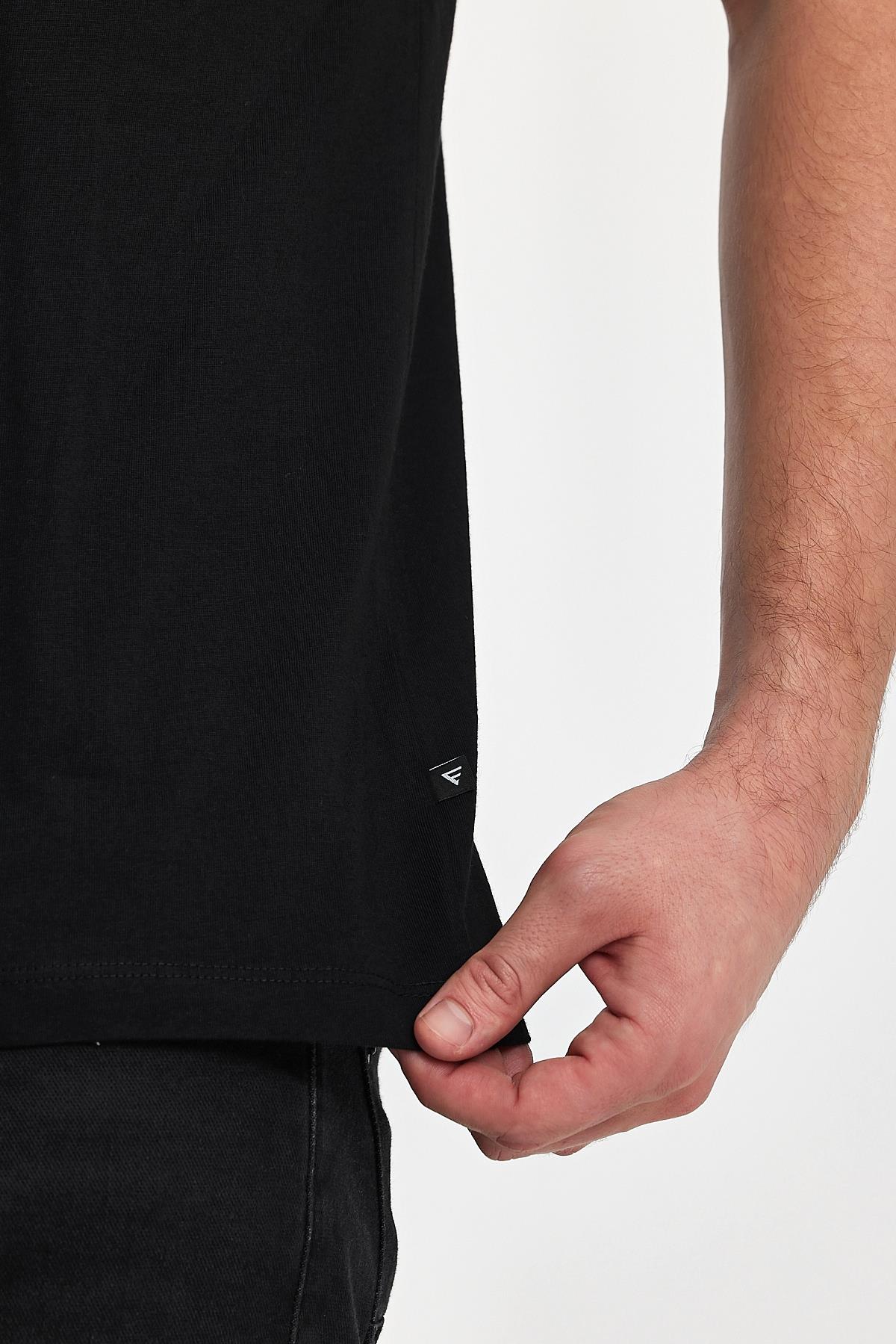FİHA/9035-ERKEK COMPACT PENYE V YAKA T-SHIRT - SİYAH