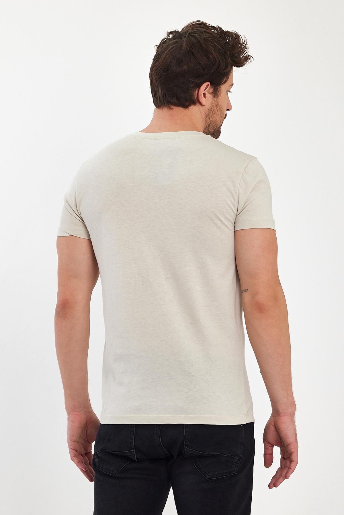 FİHA/9035-ERKEK COMPACT PENYE V YAKA T-SHIRT - TAŞ