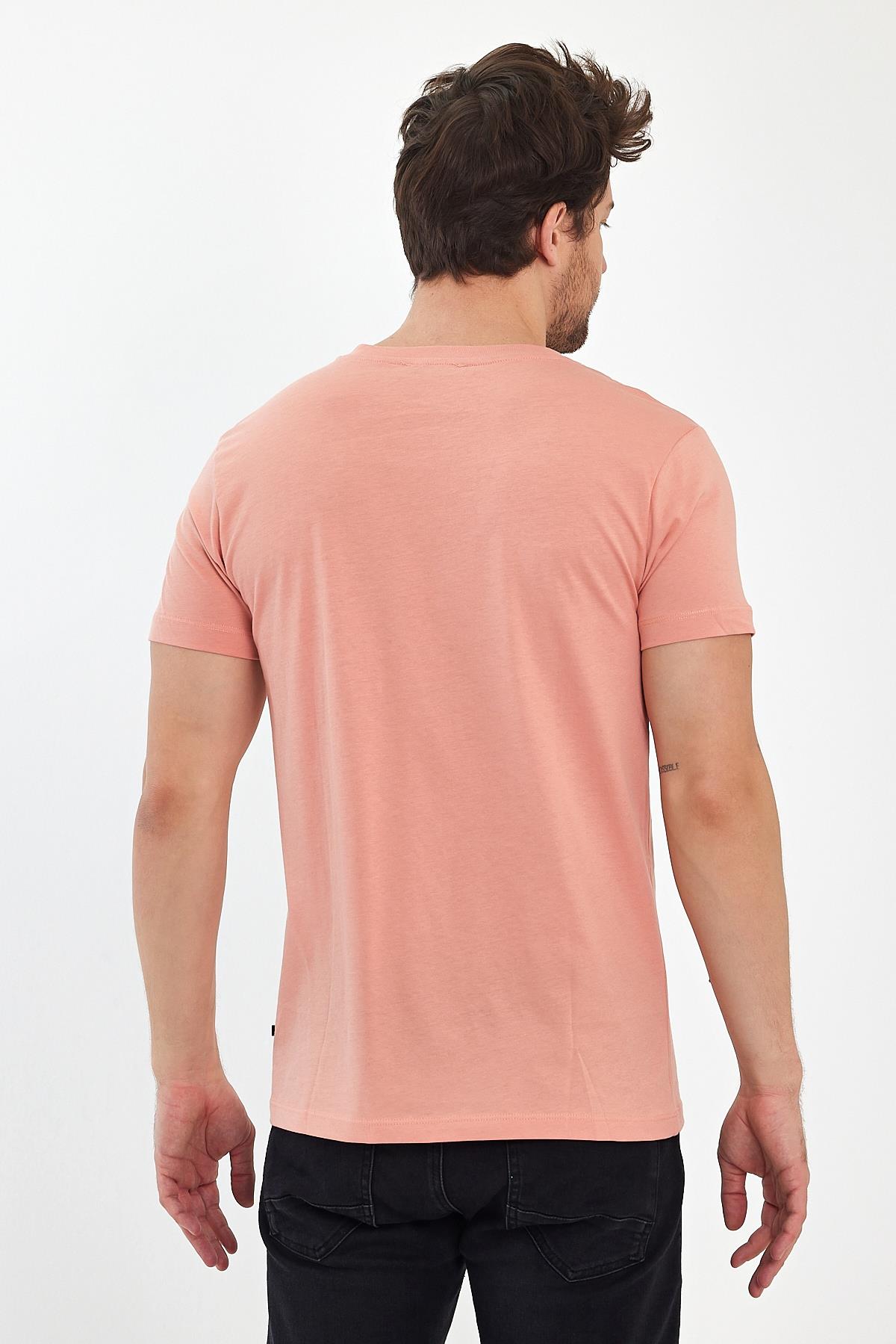 FİHA/9035-ERKEK COMPACT PENYE V YAKA T-SHIRT - APRICOT CRUSH