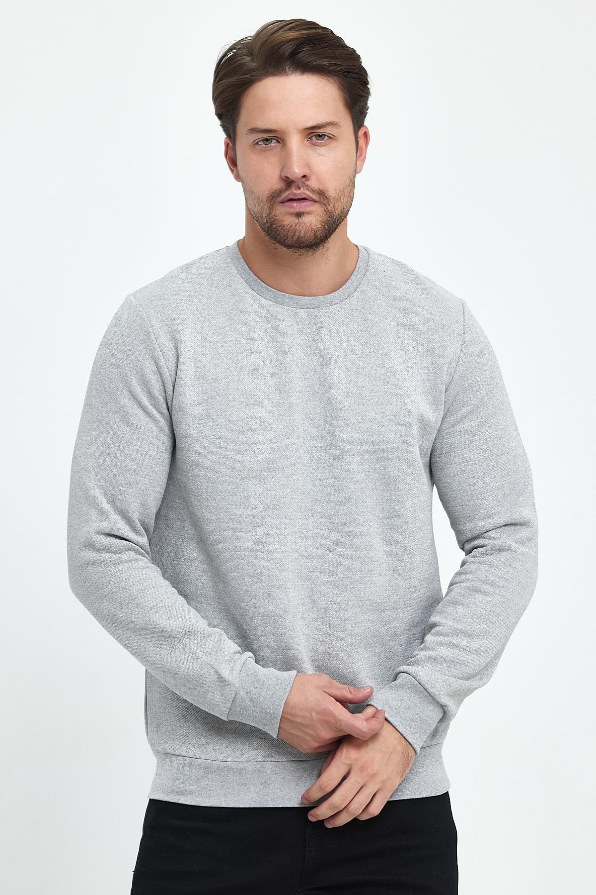 FİHA/9086-ERKEK ŞARDONLU SIFIR YAKA SWEAT - GRİ