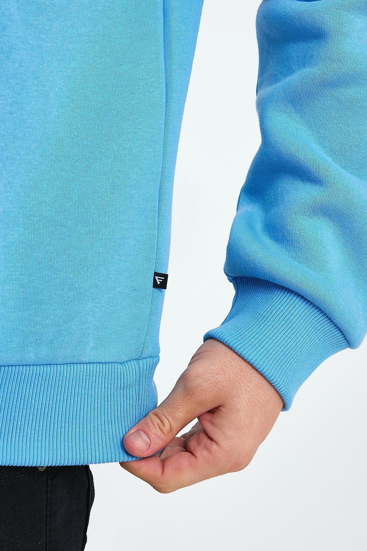 FİHA/9089-ERKEK ŞARDONLU SIFIR YAKA SWEAT - LICHEN BLUE