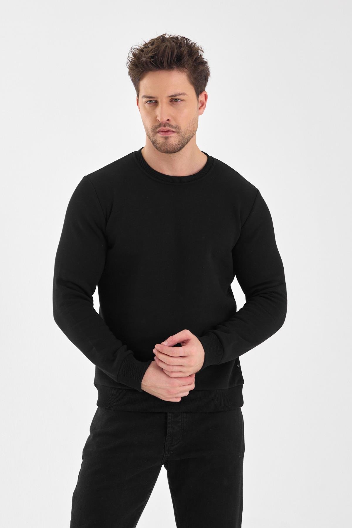 FİHA/9089-ERKEK ŞARDONLU SIFIR YAKA SWEAT - SİYAH