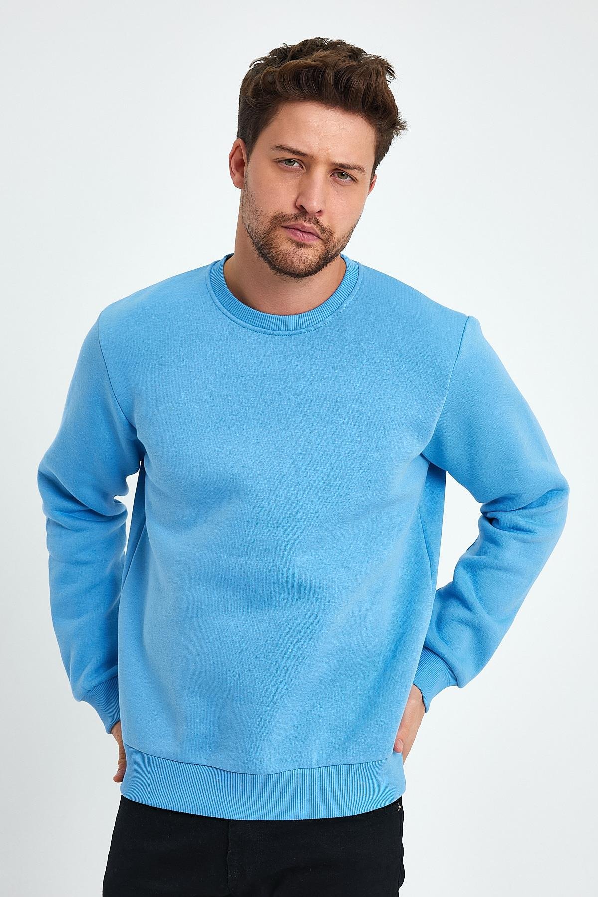 FİHA/9089-ERKEK ŞARDONLU SIFIR YAKA SWEAT - LICHEN BLUE