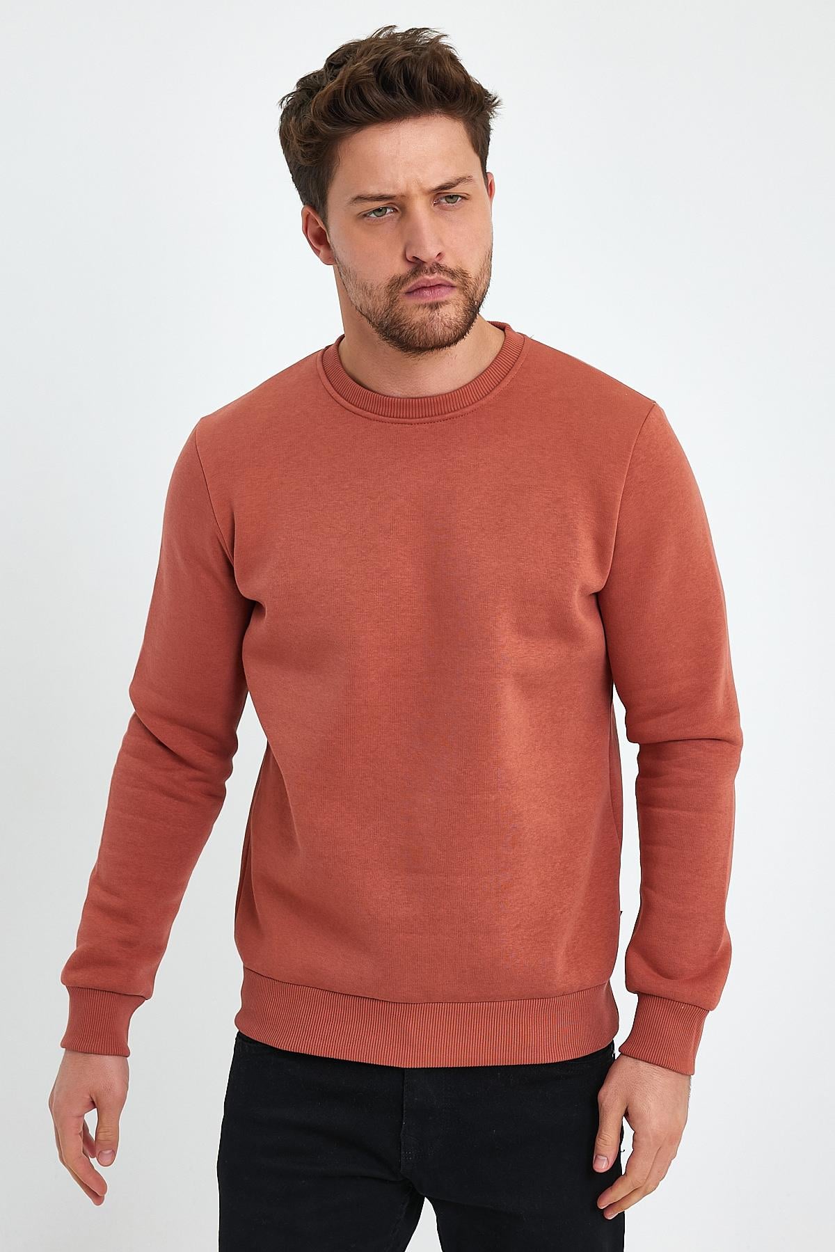 FİHA/9089-ERKEK ŞARDONLU SIFIR YAKA SWEAT - COPPER BROWN