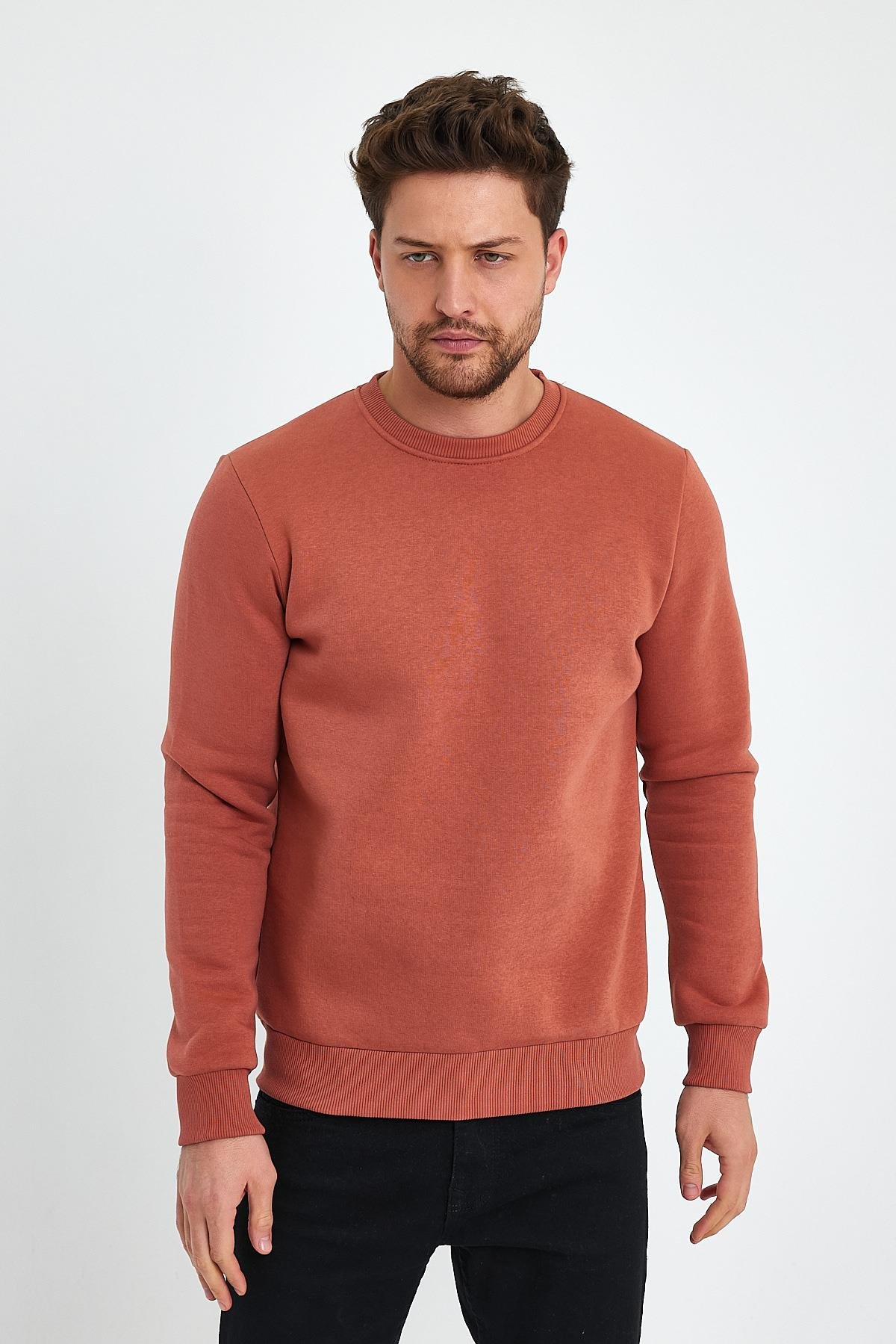 FİHA/9089-ERKEK ŞARDONLU SIFIR YAKA SWEAT - COPPER BROWN
