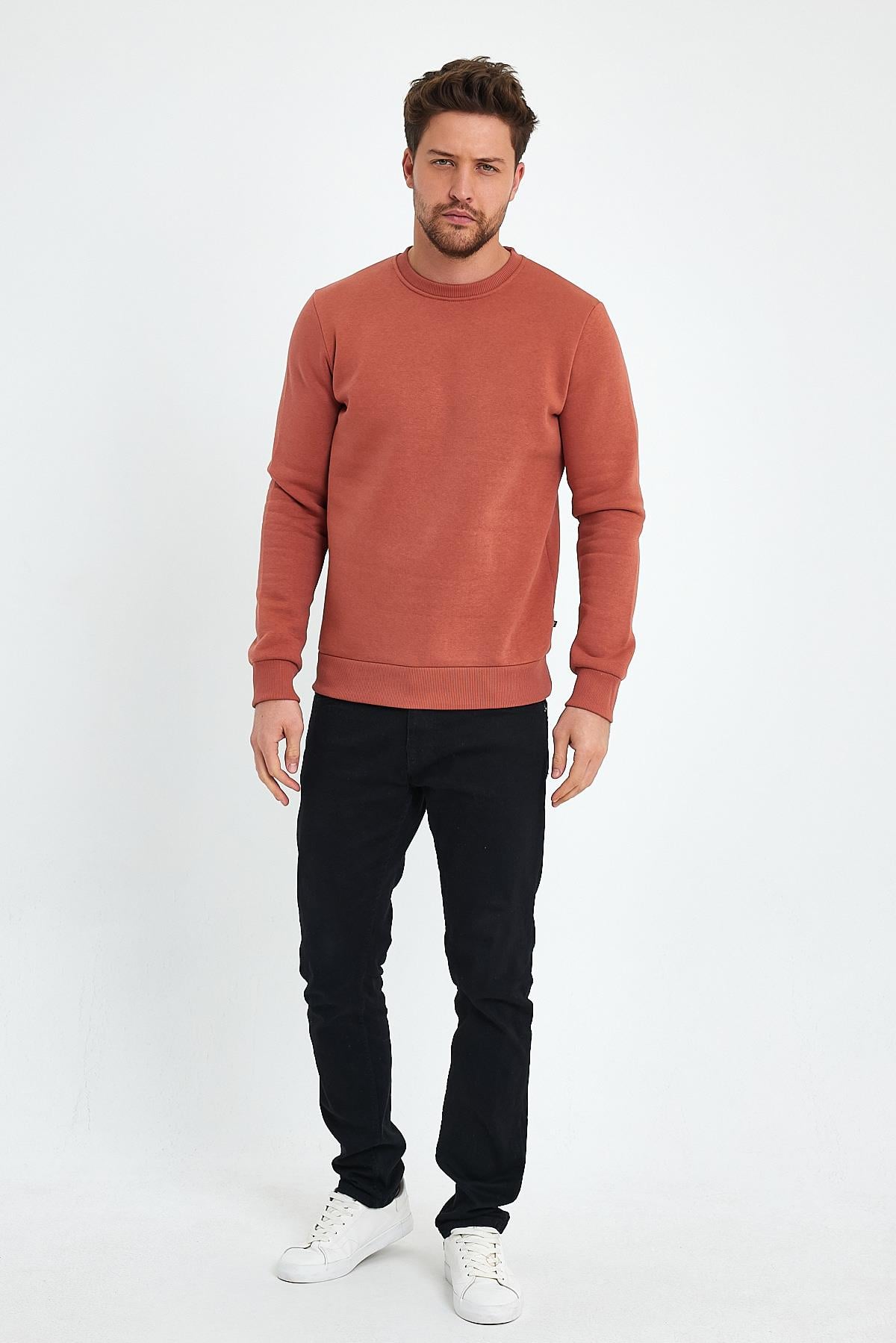 FİHA/9089-ERKEK ŞARDONLU SIFIR YAKA SWEAT - COPPER BROWN