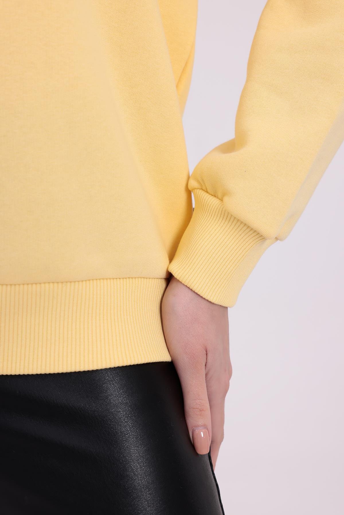 FİHA/9091-KADIN ŞARDONLU OVERSIZE SIFIR YAKA SWEAT - SARI