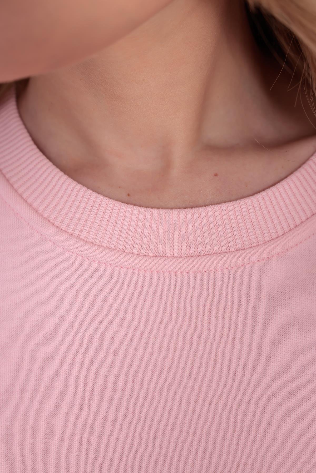 FİHA/9091-KADIN ŞARDONLU OVERSIZE SIFIR YAKA SWEAT - PEMBE