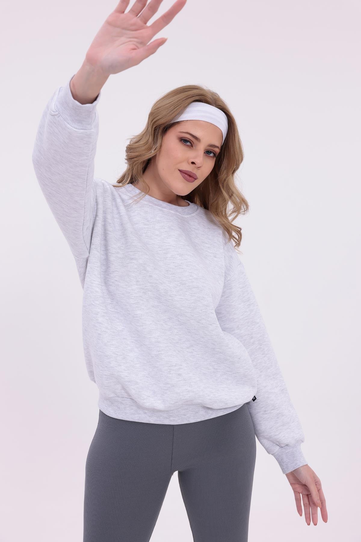 FİHA/9091-KADIN ŞARDONLU OVERSIZE SIFIR YAKA SWEAT - KARMELANJ