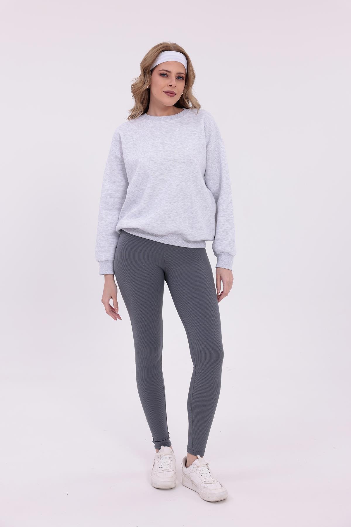 FİHA/9091-KADIN ŞARDONLU OVERSIZE SIFIR YAKA SWEAT - KARMELANJ