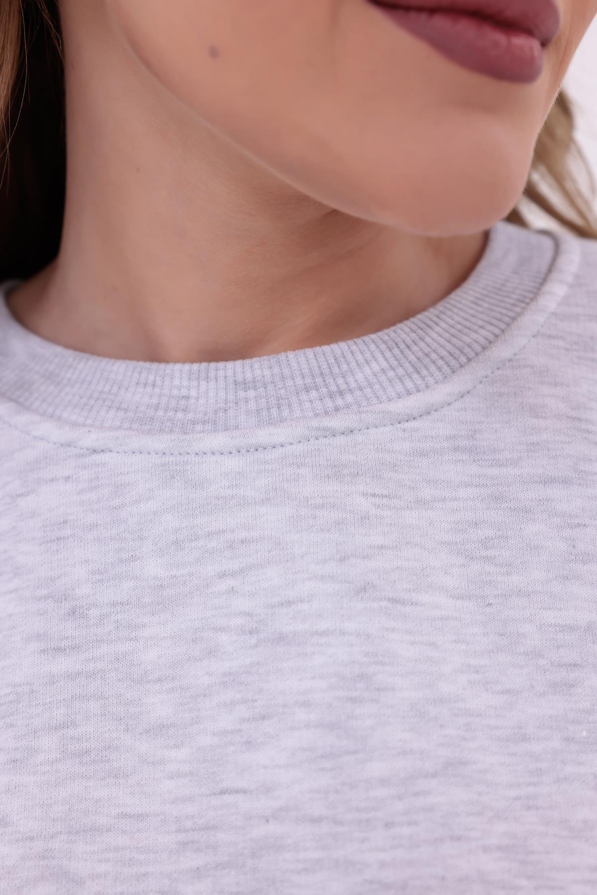 FİHA/9091-KADIN ŞARDONLU OVERSIZE SIFIR YAKA SWEAT - KARMELANJ