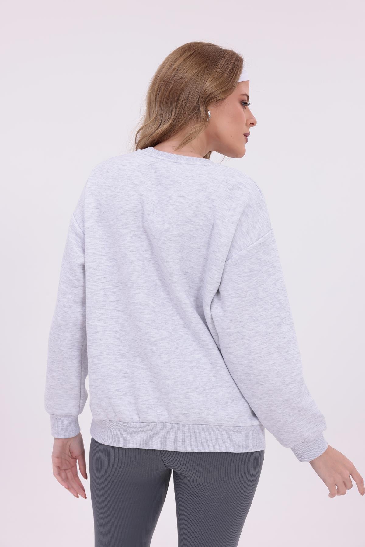 FİHA/9091-KADIN ŞARDONLU OVERSIZE SIFIR YAKA SWEAT - KARMELANJ