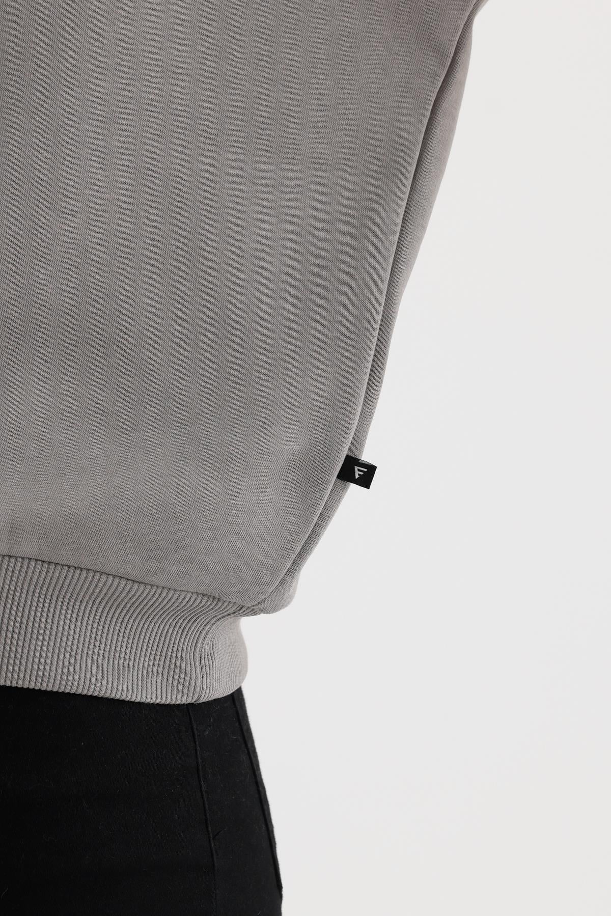 FİHA/9091-KADIN ŞARDONLU OVERSIZE SIFIR YAKA SWEAT - GRİ