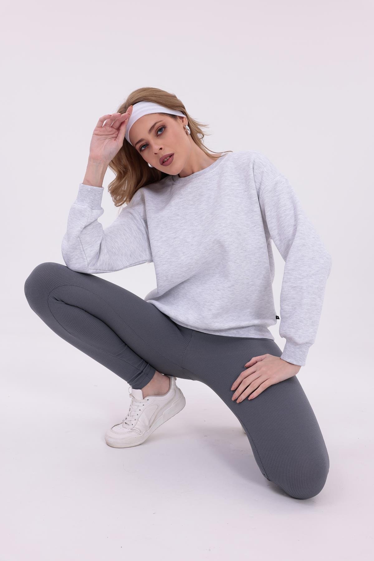 FİHA/9091-KADIN ŞARDONLU OVERSIZE SIFIR YAKA SWEAT - KARMELANJ