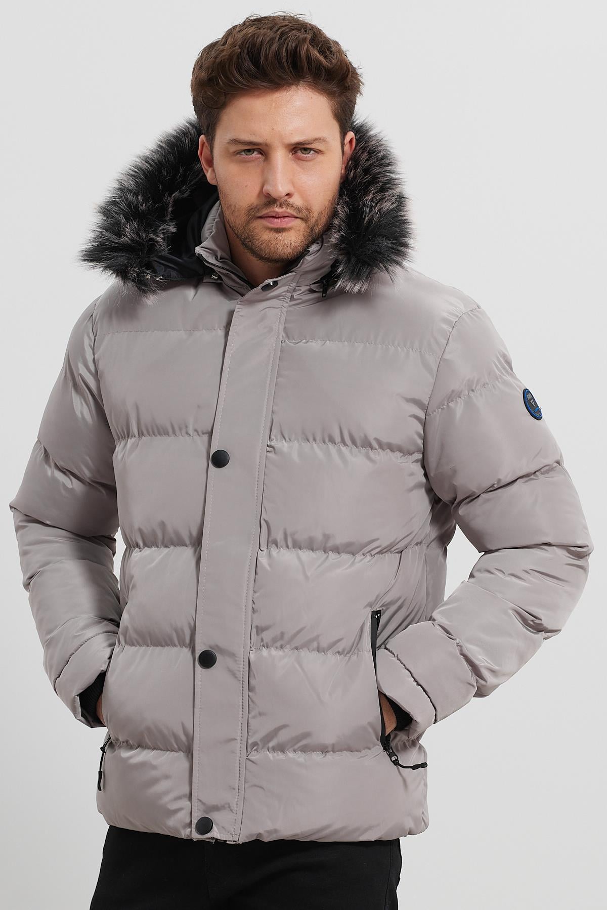 FİHA/9099-ERKEK KAPŞONLU ŞİŞME MONT - TAŞ