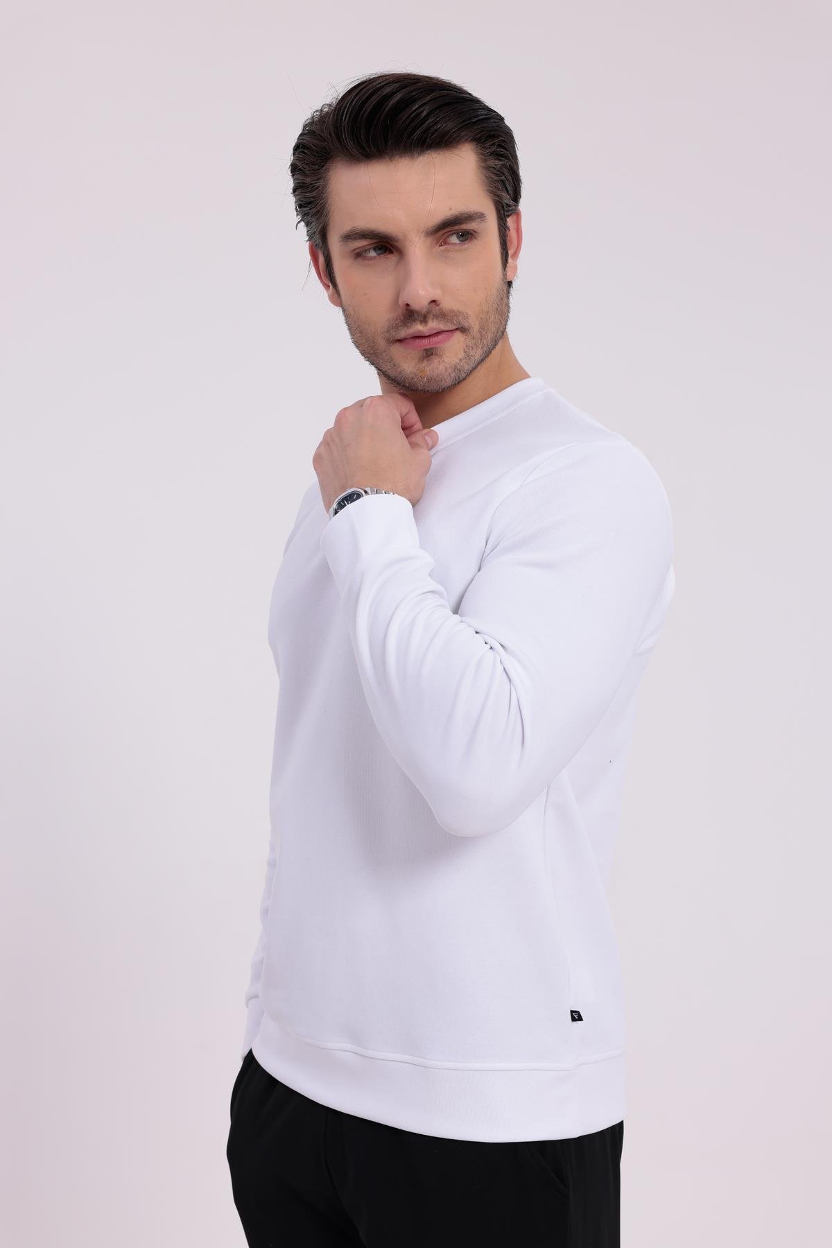 FİHA/9107-UNISEX SIFIR YAKA SWEAT - BEYAZ