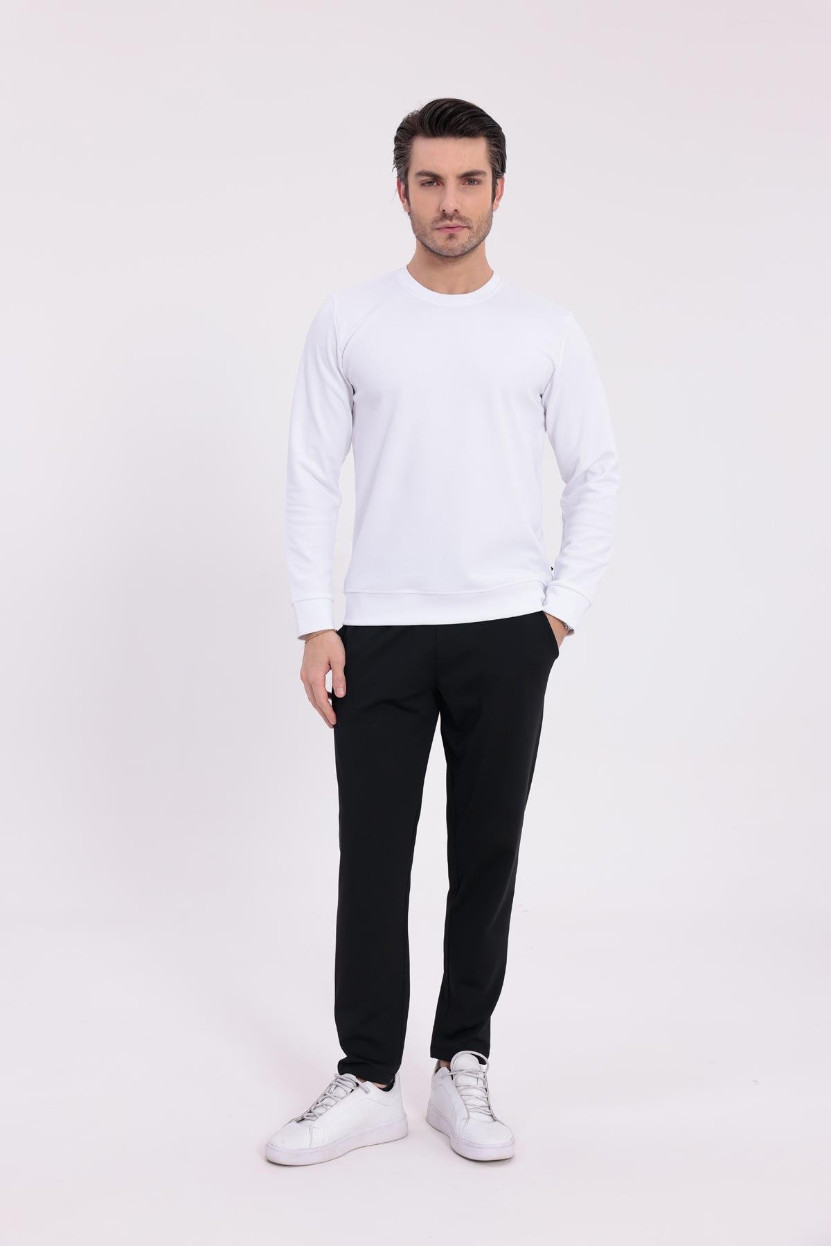 FİHA/9107-UNISEX SIFIR YAKA SWEAT - BEYAZ