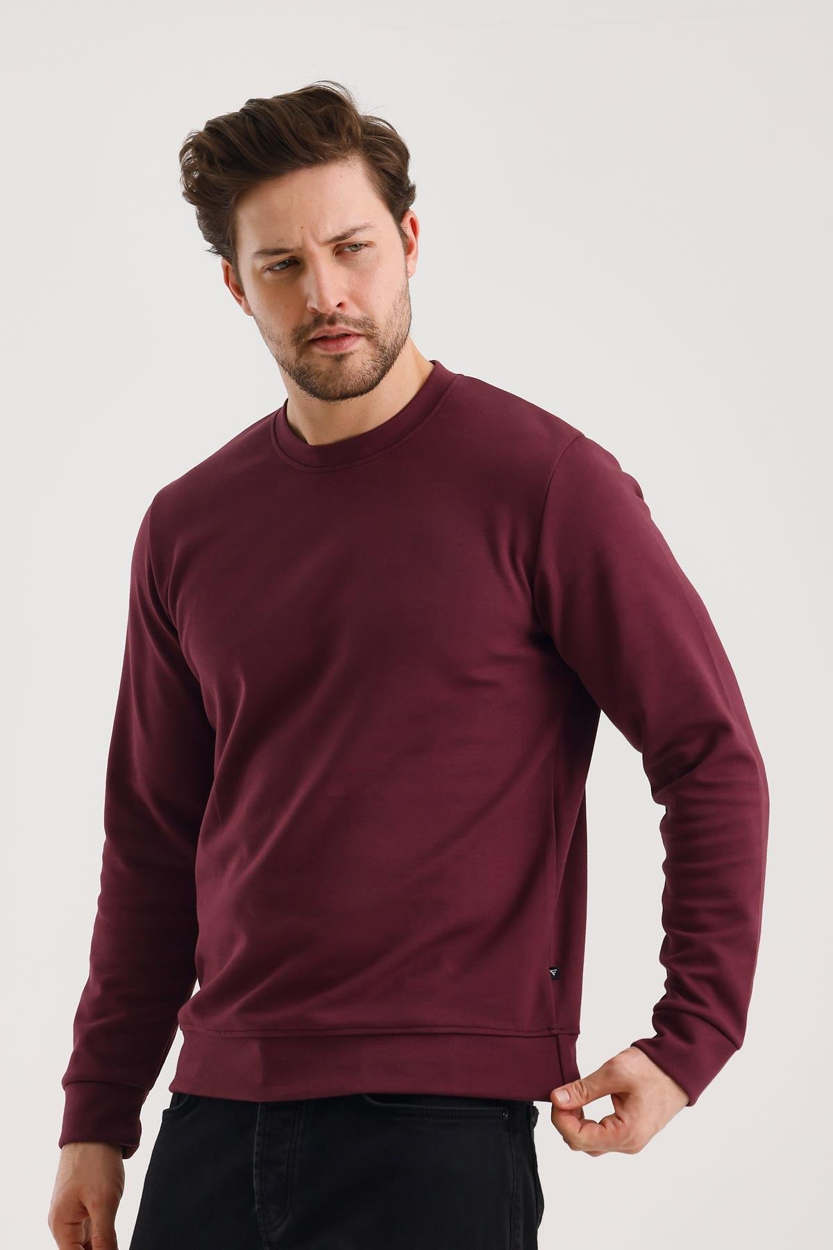FİHA/9107-UNISEX SIFIR YAKA SWEAT - MAUVE WINE