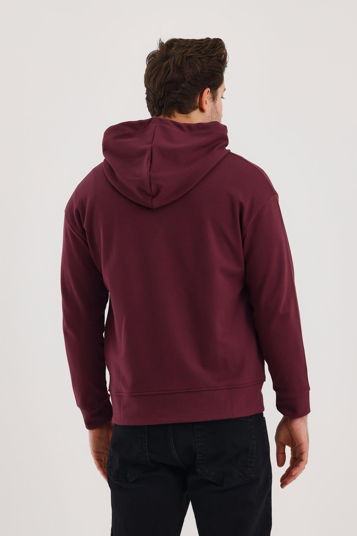 FİHA/9108-UNISEX KAPŞONLU FERMUARLI YANDAN GİRME CEPLİ SWEAT - MAUVE WINE