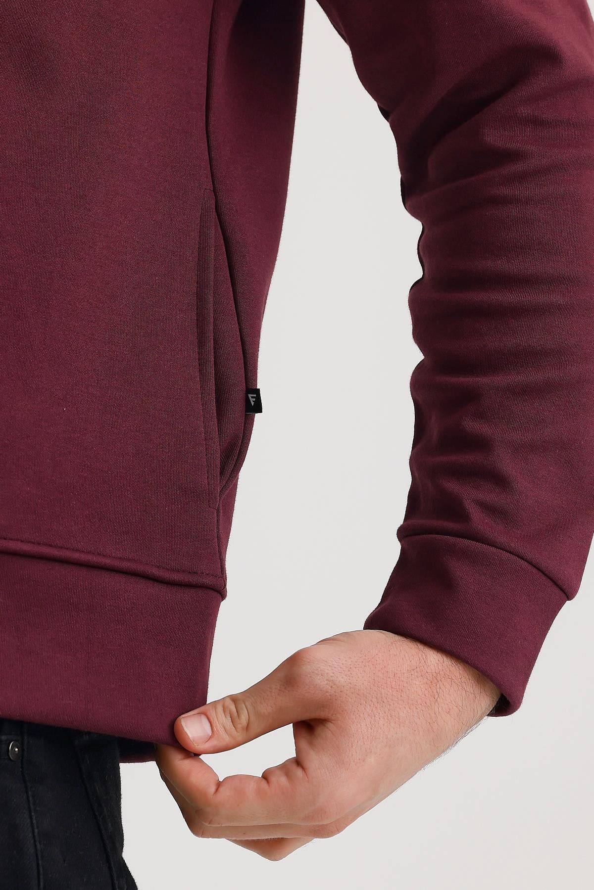 FİHA/9108-UNISEX KAPŞONLU FERMUARLI YANDAN GİRME CEPLİ SWEAT - MAUVE WINE