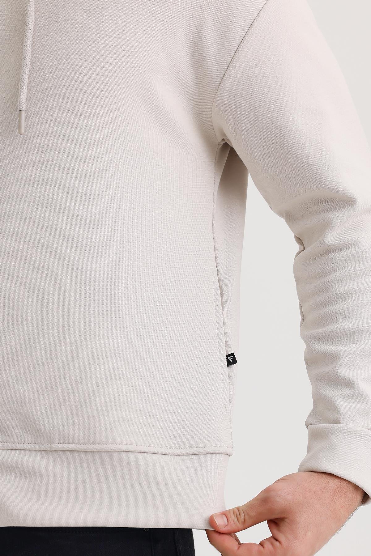 FİHA/9108-UNISEX KAPŞONLU FERMUARLI YANDAN GİRME CEPLİ SWEAT - TAŞ