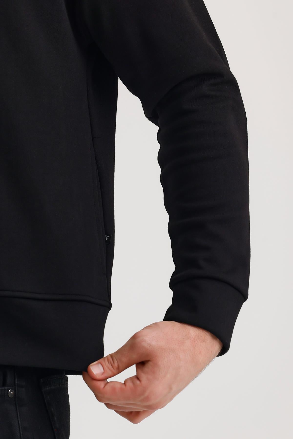 FİHA/9108-UNISEX KAPŞONLU FERMUARLI YANDAN GİRME CEPLİ SWEAT - SİYAH