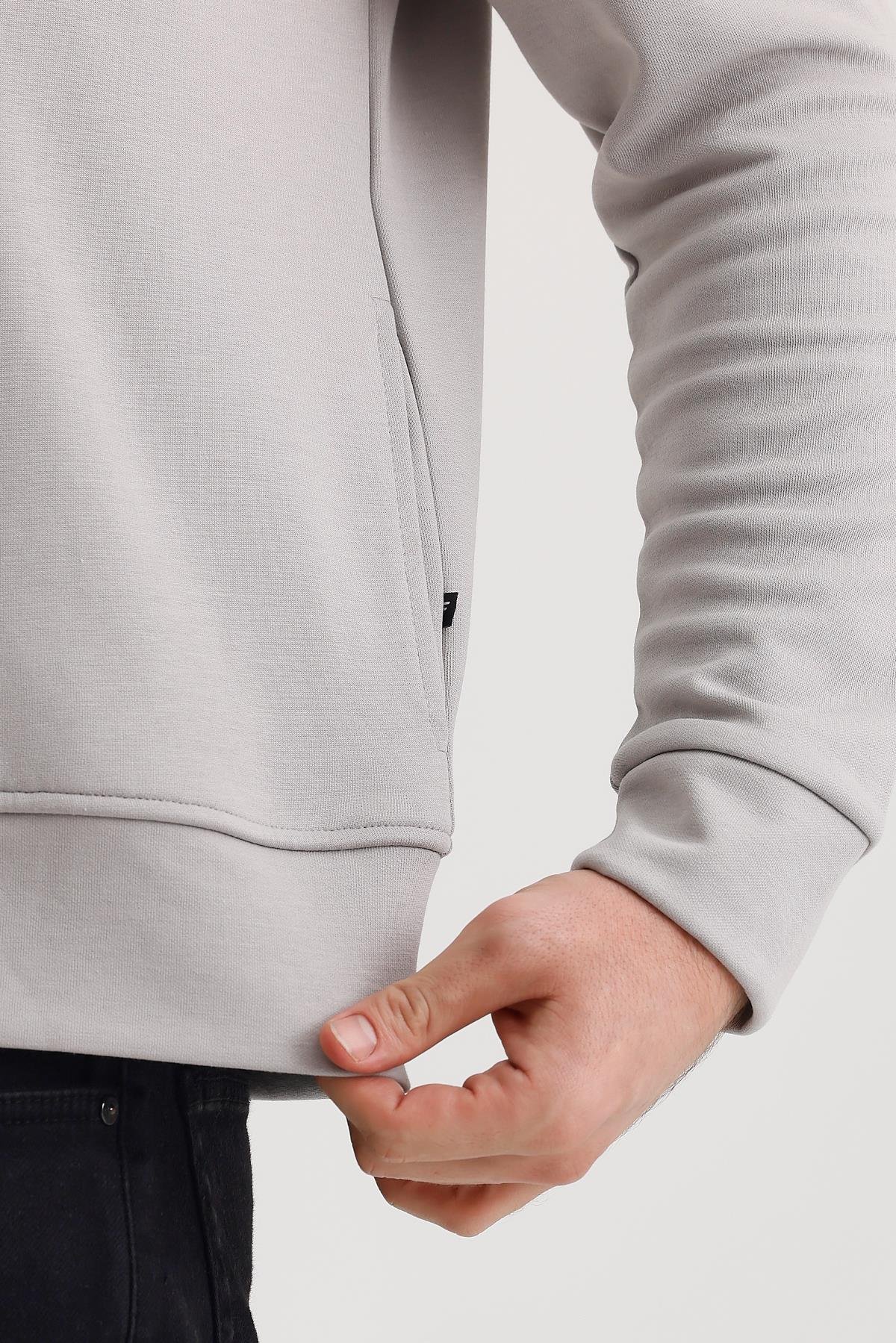 FİHA/9108-UNISEX KAPŞONLU FERMUARLI YANDAN GİRME CEPLİ SWEAT - GRİ