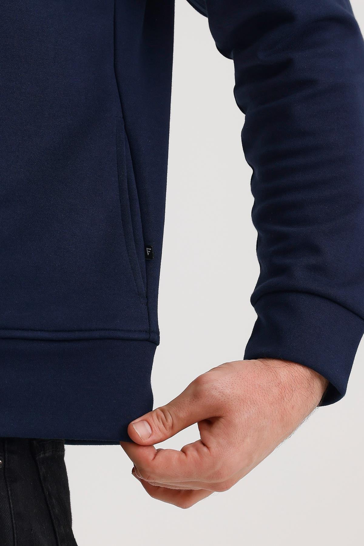 FİHA/9108-UNISEX KAPŞONLU FERMUARLI YANDAN GİRME CEPLİ SWEAT - LACİVERT