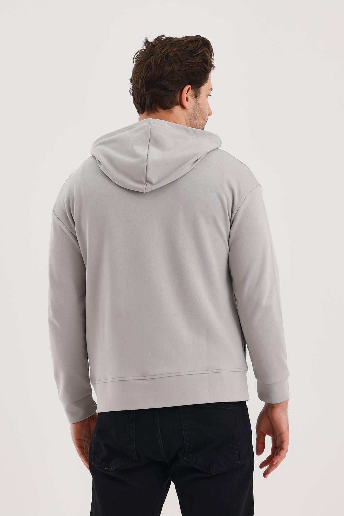 FİHA/9108-UNISEX KAPŞONLU FERMUARLI YANDAN GİRME CEPLİ SWEAT - GRİ
