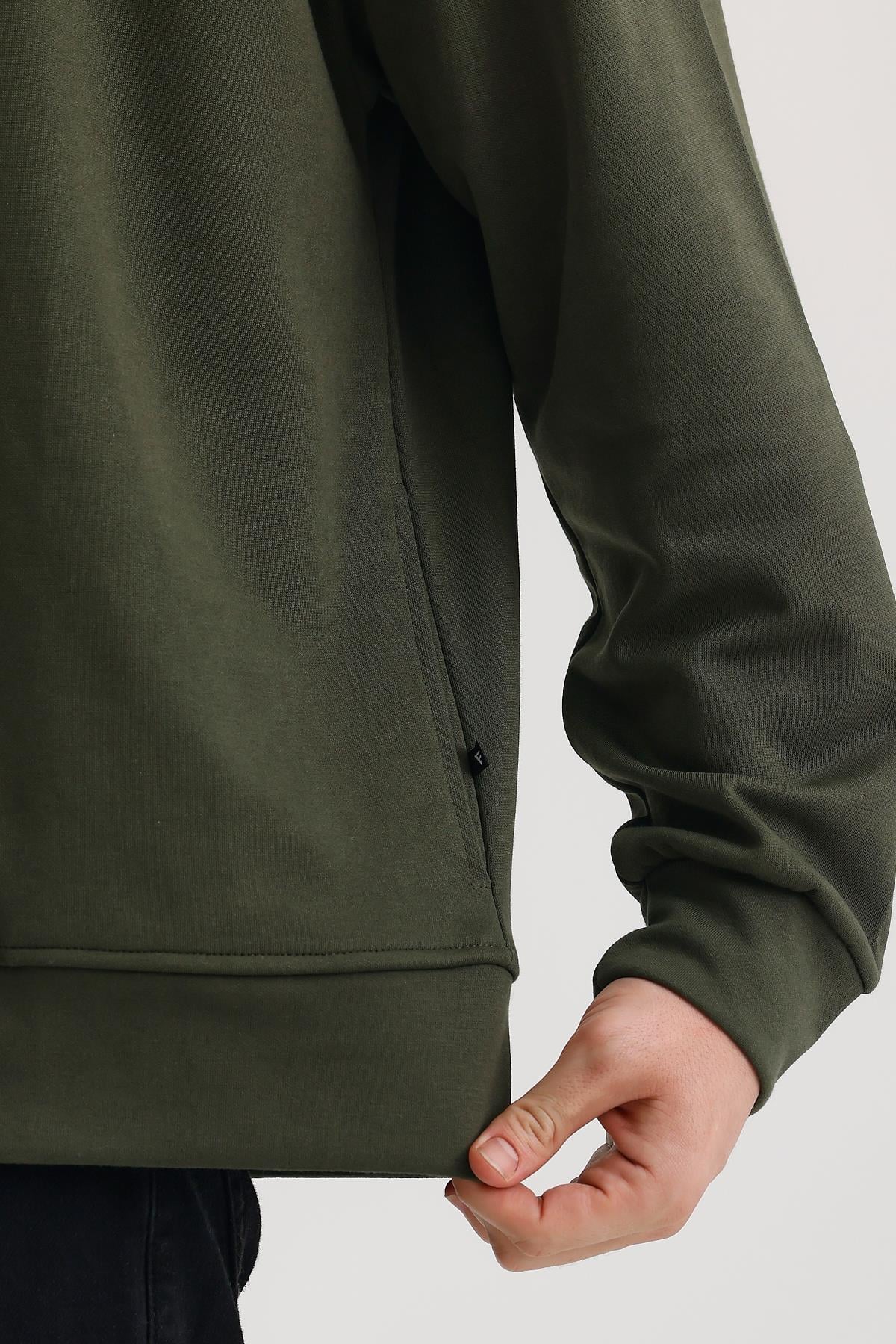 FİHA/9108-UNISEX KAPŞONLU FERMUARLI YANDAN GİRME CEPLİ SWEAT - HAKİ