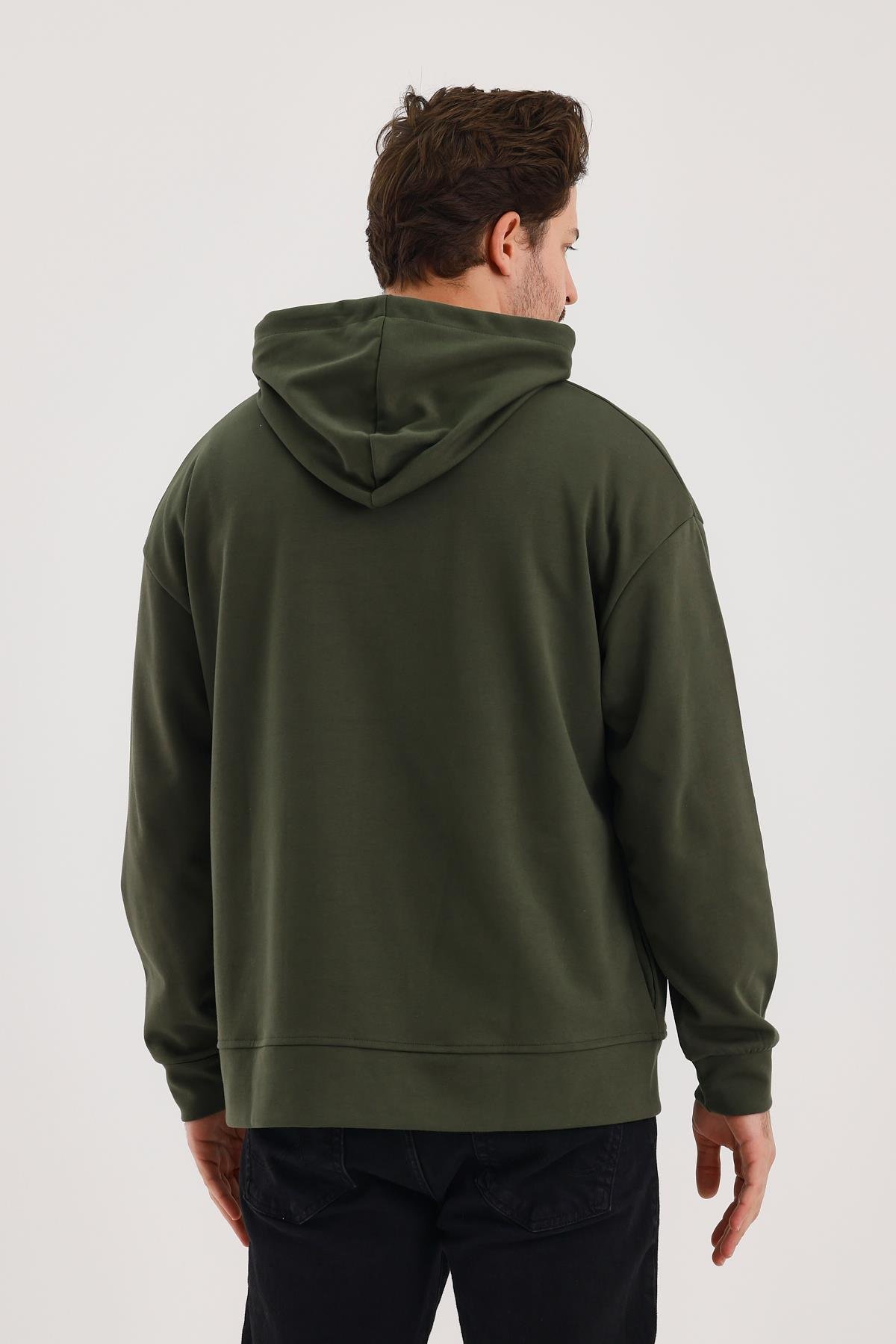 FİHA/9108-UNISEX KAPŞONLU FERMUARLI YANDAN GİRME CEPLİ SWEAT - HAKİ