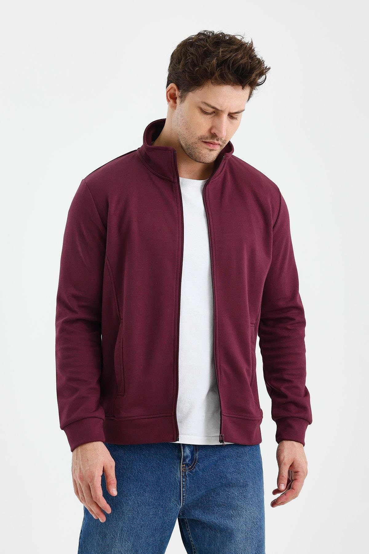 FİHA/9110-ÜNİSEX FERMUARLI DİK YAKA SWEAT - MAUVE WINE