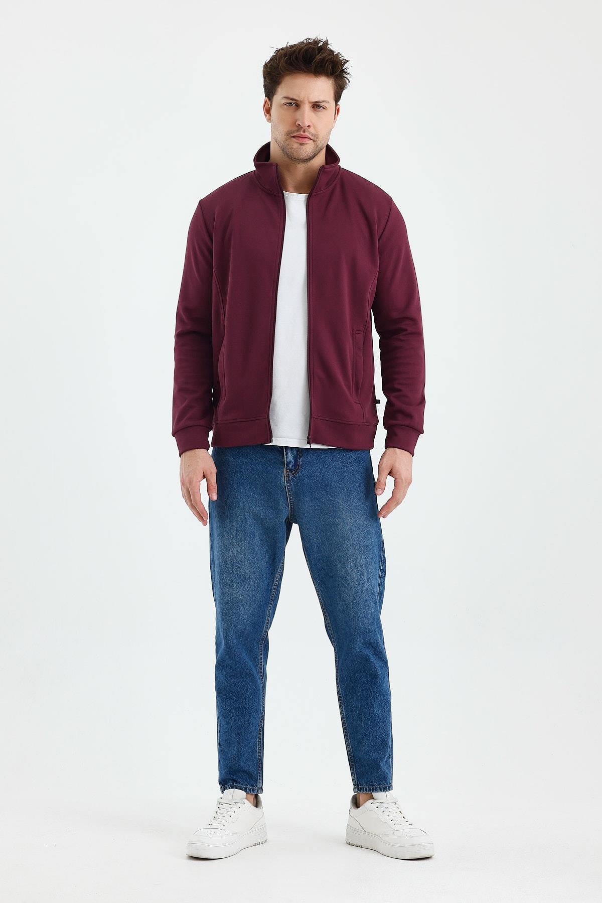 FİHA/9110-ÜNİSEX FERMUARLI DİK YAKA SWEAT - MAUVE WINE