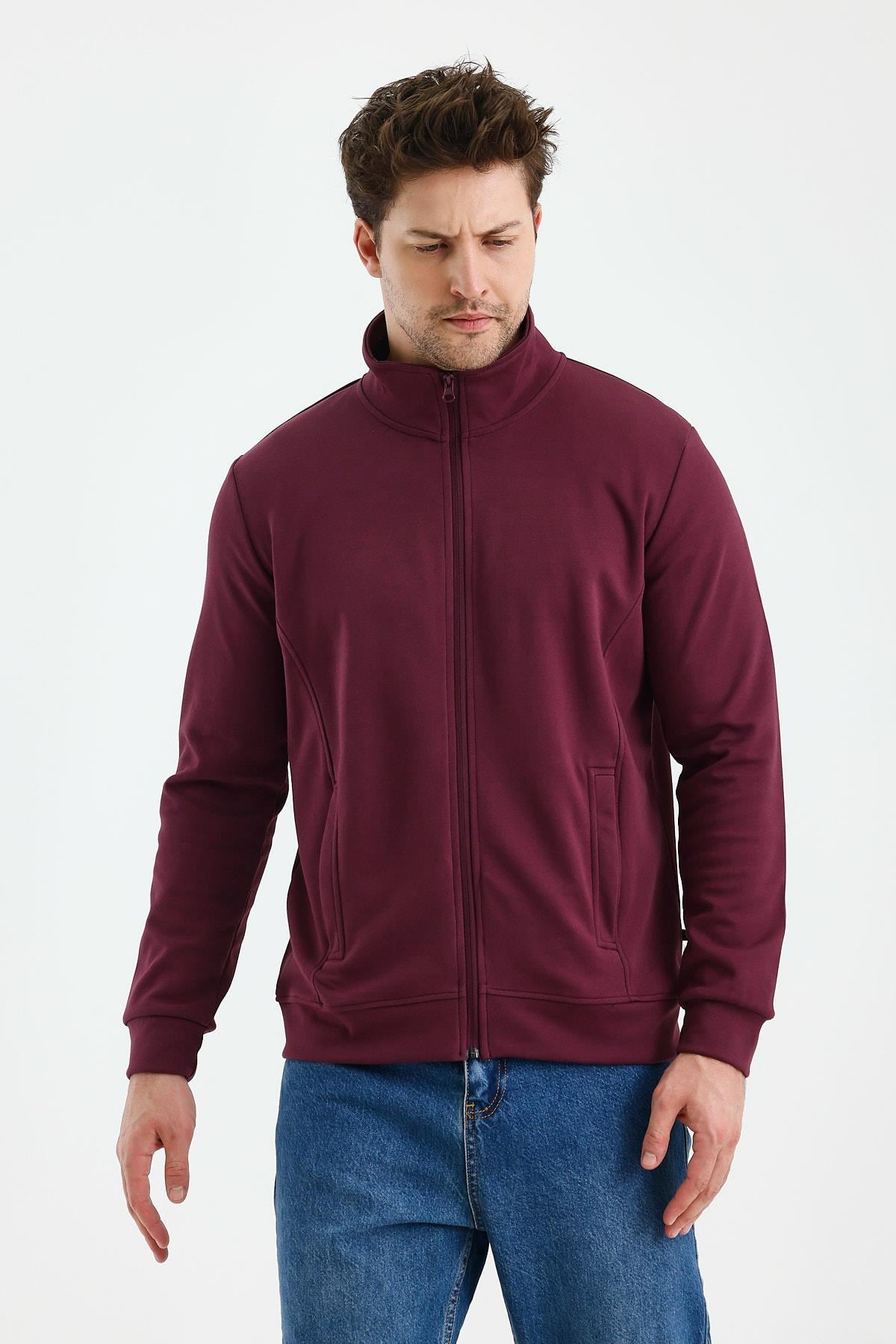 FİHA/9110-ÜNİSEX FERMUARLI DİK YAKA SWEAT - MAUVE WINE