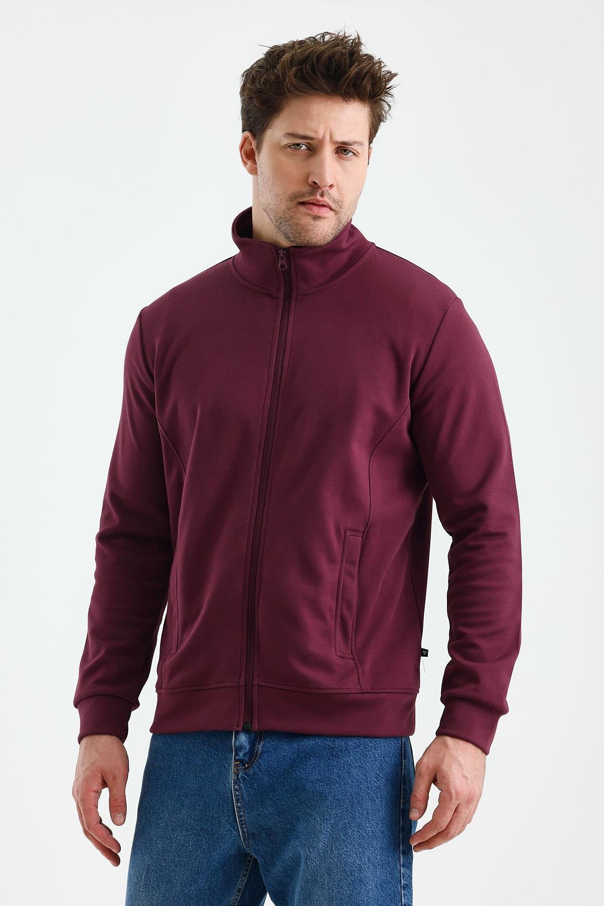 FİHA/9110-ÜNİSEX FERMUARLI DİK YAKA SWEAT - MAUVE WINE