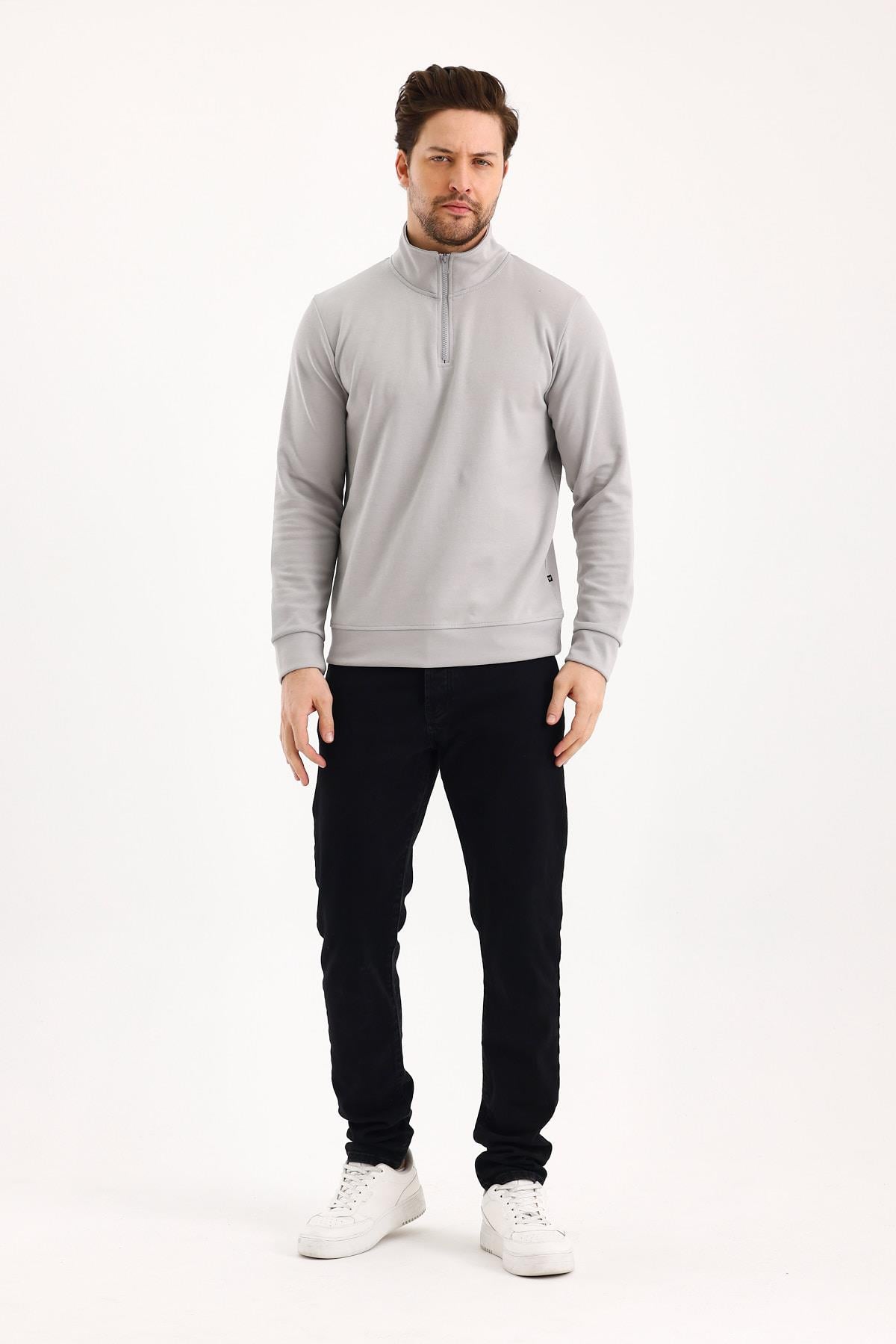 FİHA/9112-UNISEX YARIM FERMUARLI DİK YAKA SWEAT - GRİ