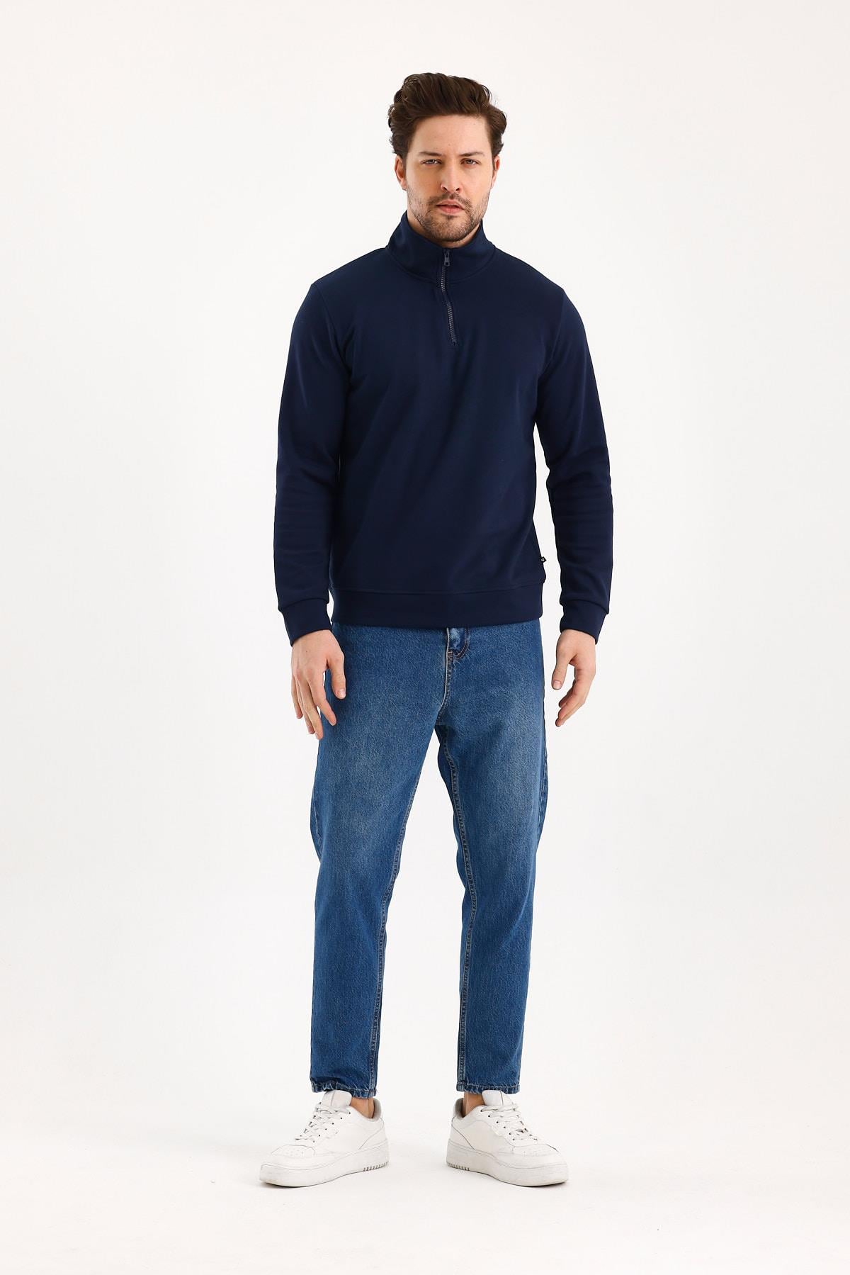 FİHA/9112-UNISEX YARIM FERMUARLI DİK YAKA SWEAT - LACİVERT