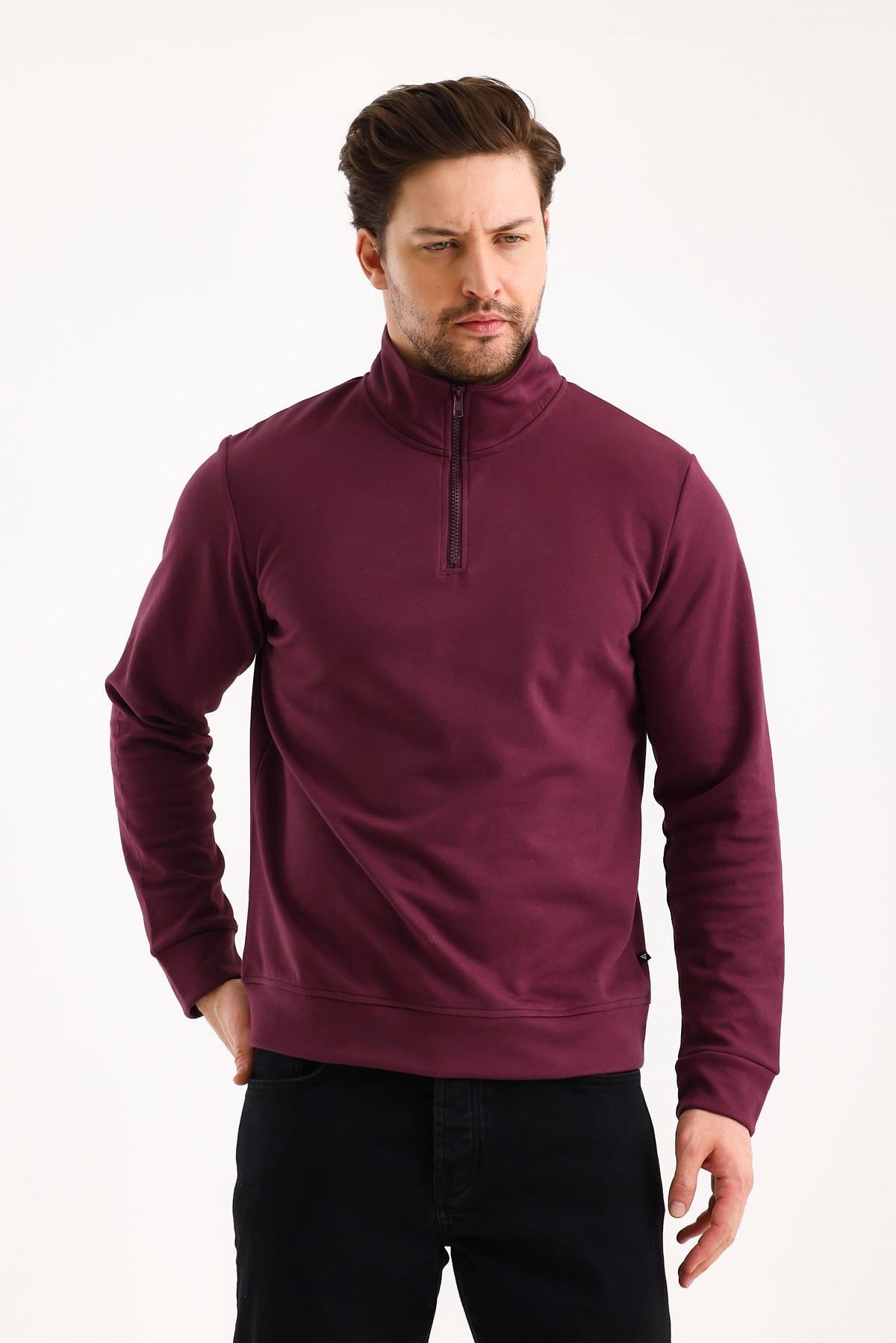 FİHA/9112-UNISEX YARIM FERMUARLI DİK YAKA SWEAT - MAUVE WINE