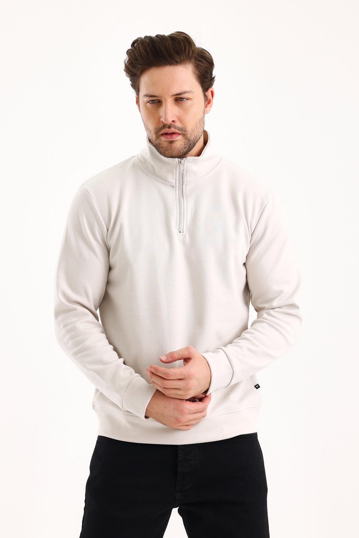 FİHA/9112-UNISEX YARIM FERMUARLI DİK YAKA SWEAT - TAŞ