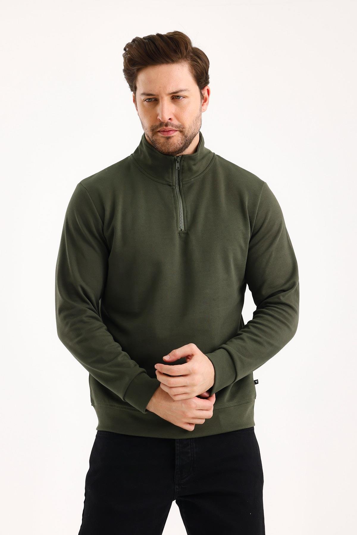 FİHA/9112-UNISEX YARIM FERMUARLI DİK YAKA SWEAT - HAKİ