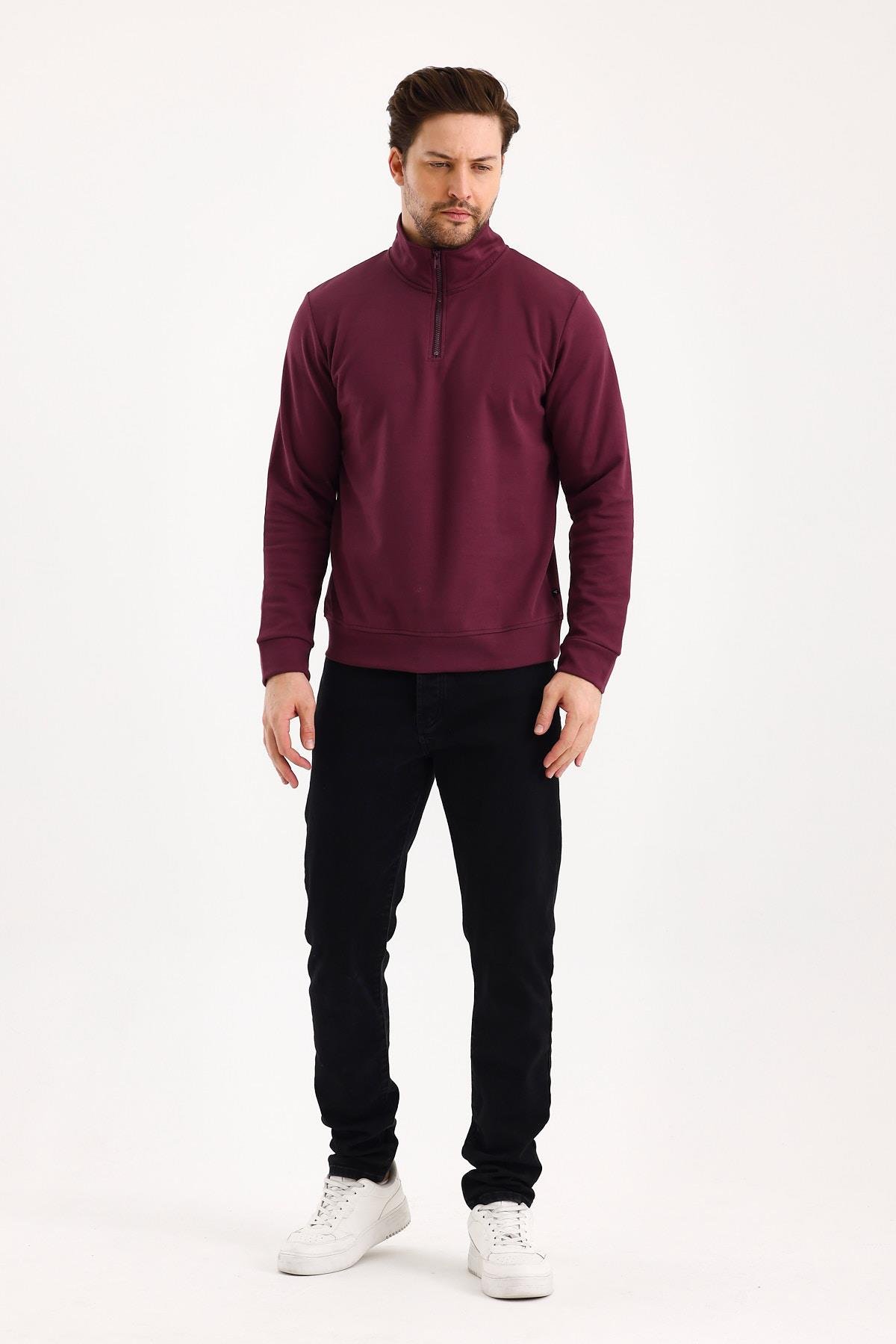 FİHA/9112-UNISEX YARIM FERMUARLI DİK YAKA SWEAT - MAUVE WINE