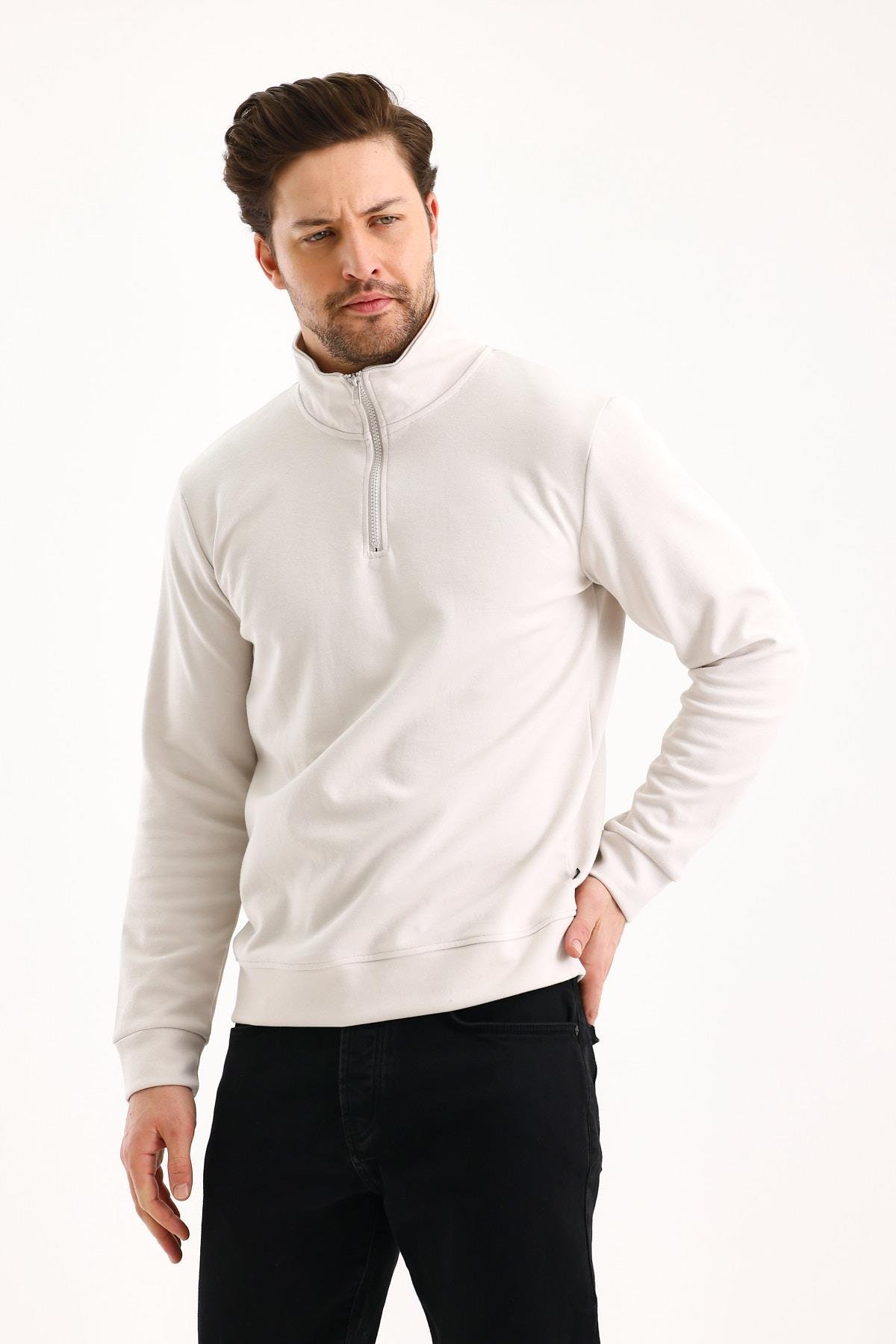 FİHA/9112-UNISEX YARIM FERMUARLI DİK YAKA SWEAT - TAŞ