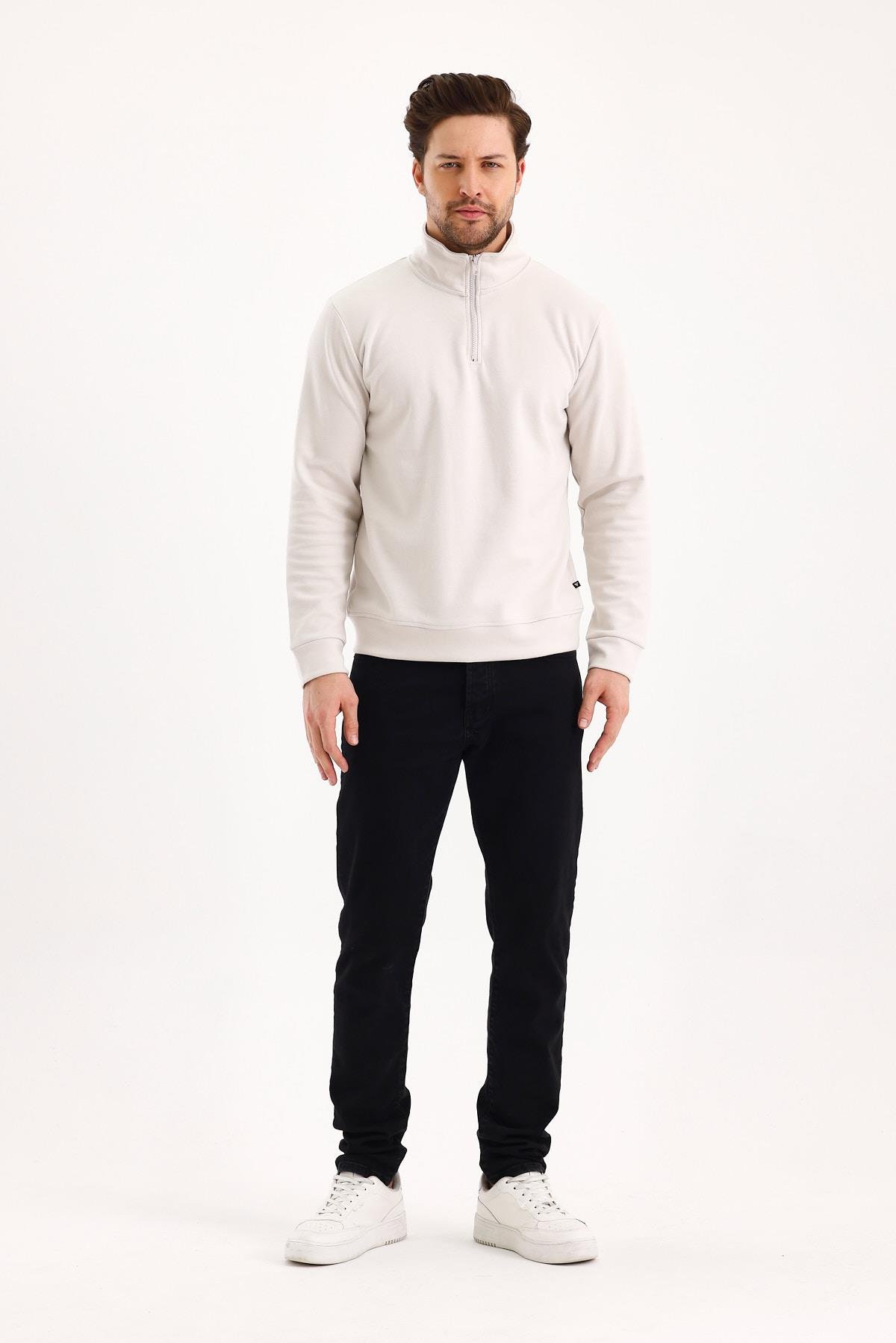 FİHA/9112-UNISEX YARIM FERMUARLI DİK YAKA SWEAT - TAŞ