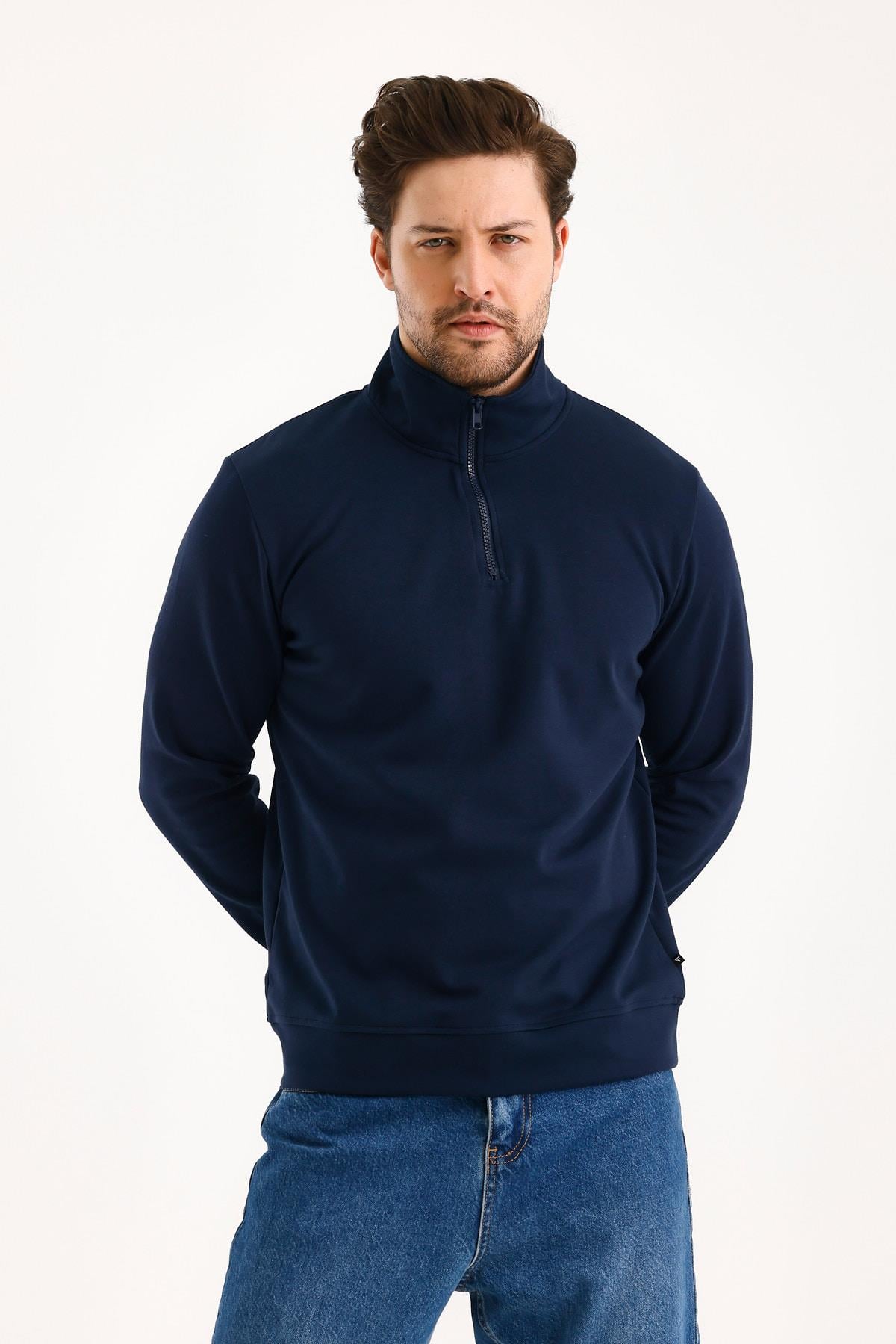 FİHA/9112-UNISEX YARIM FERMUARLI DİK YAKA SWEAT - LACİVERT