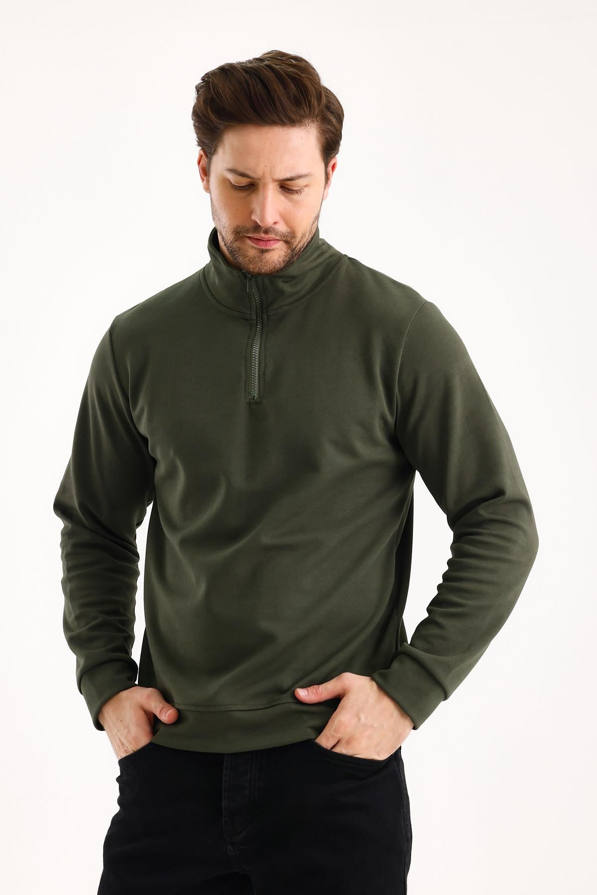 FİHA/9112-UNISEX YARIM FERMUARLI DİK YAKA SWEAT - HAKİ