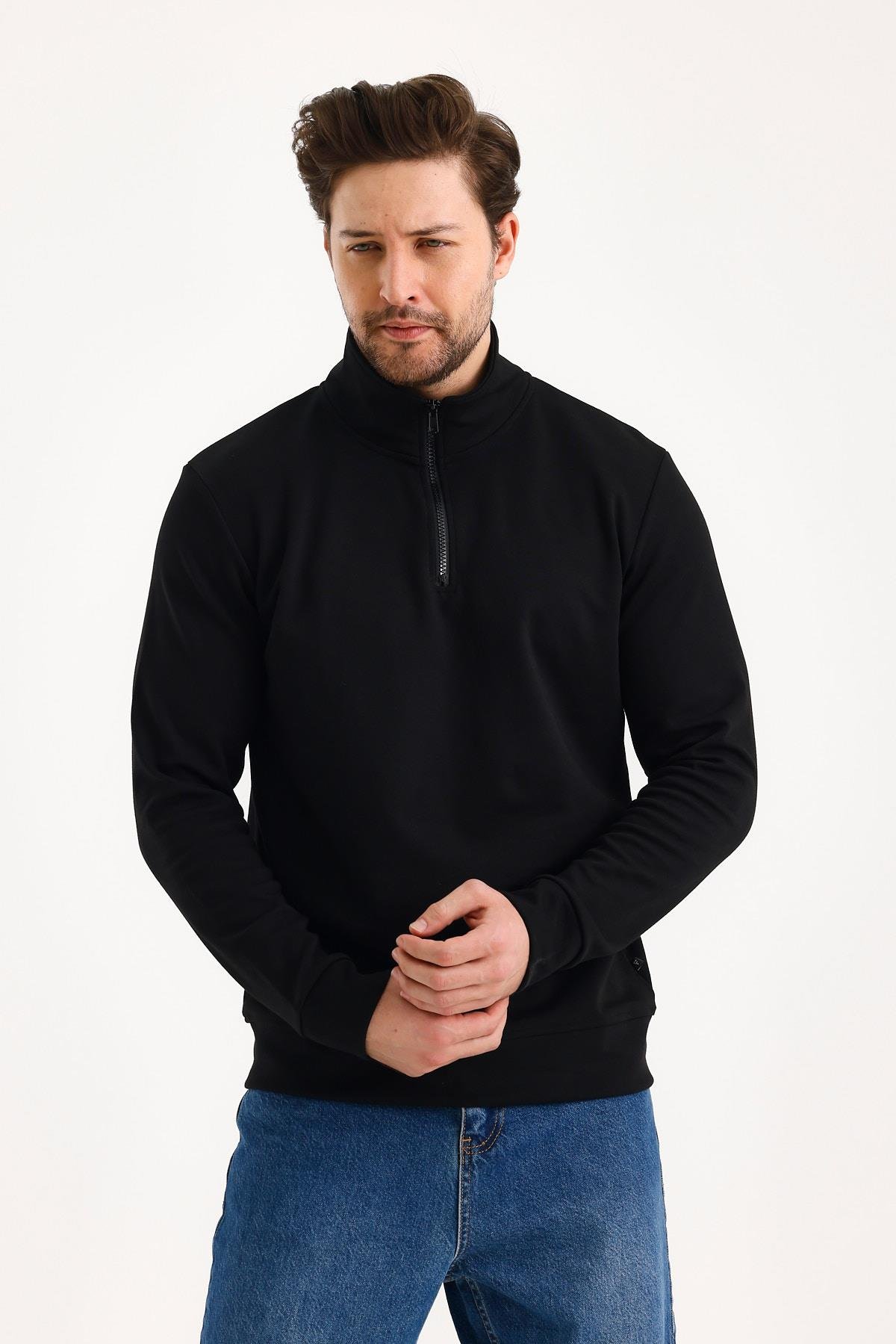 FİHA/9112-UNISEX YARIM FERMUARLI DİK YAKA SWEAT - SİYAH