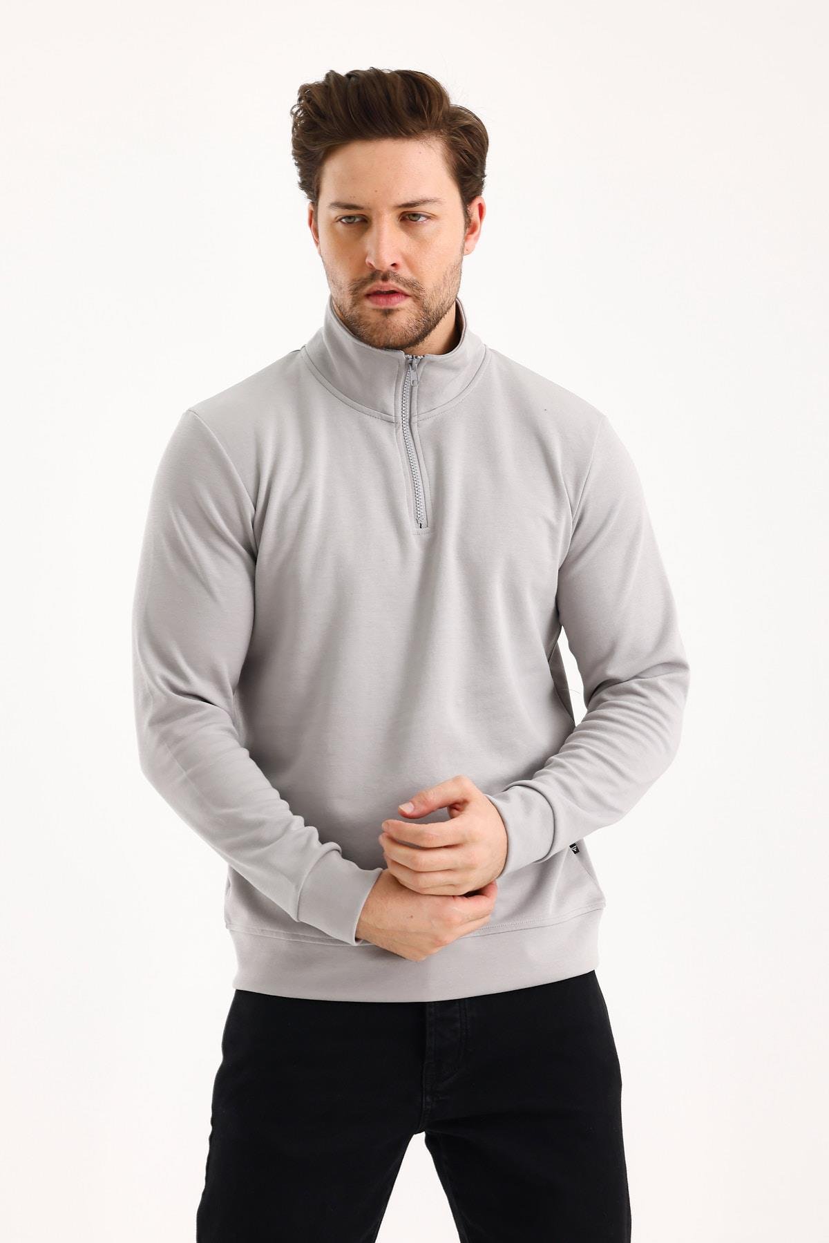 FİHA/9112-UNISEX YARIM FERMUARLI DİK YAKA SWEAT - GRİ