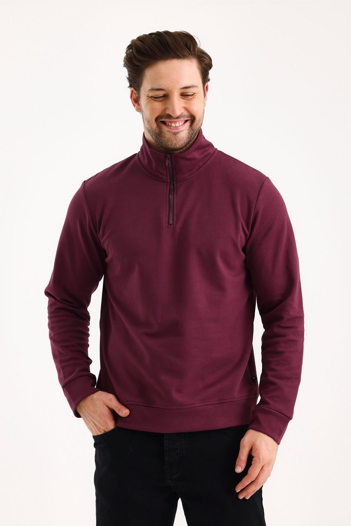 FİHA/9112-UNISEX YARIM FERMUARLI DİK YAKA SWEAT - MAUVE WINE